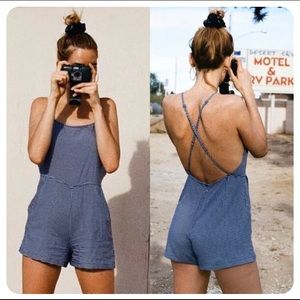 American Apparel Blue Plaid Romper Sz S